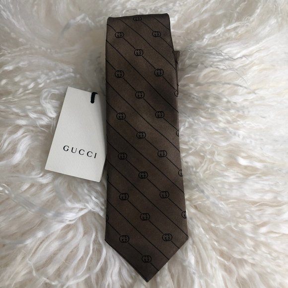 Gucci GG-striped Silk-jacquard tie in Brown NEW WITH TAGS - Picture 7 of 8